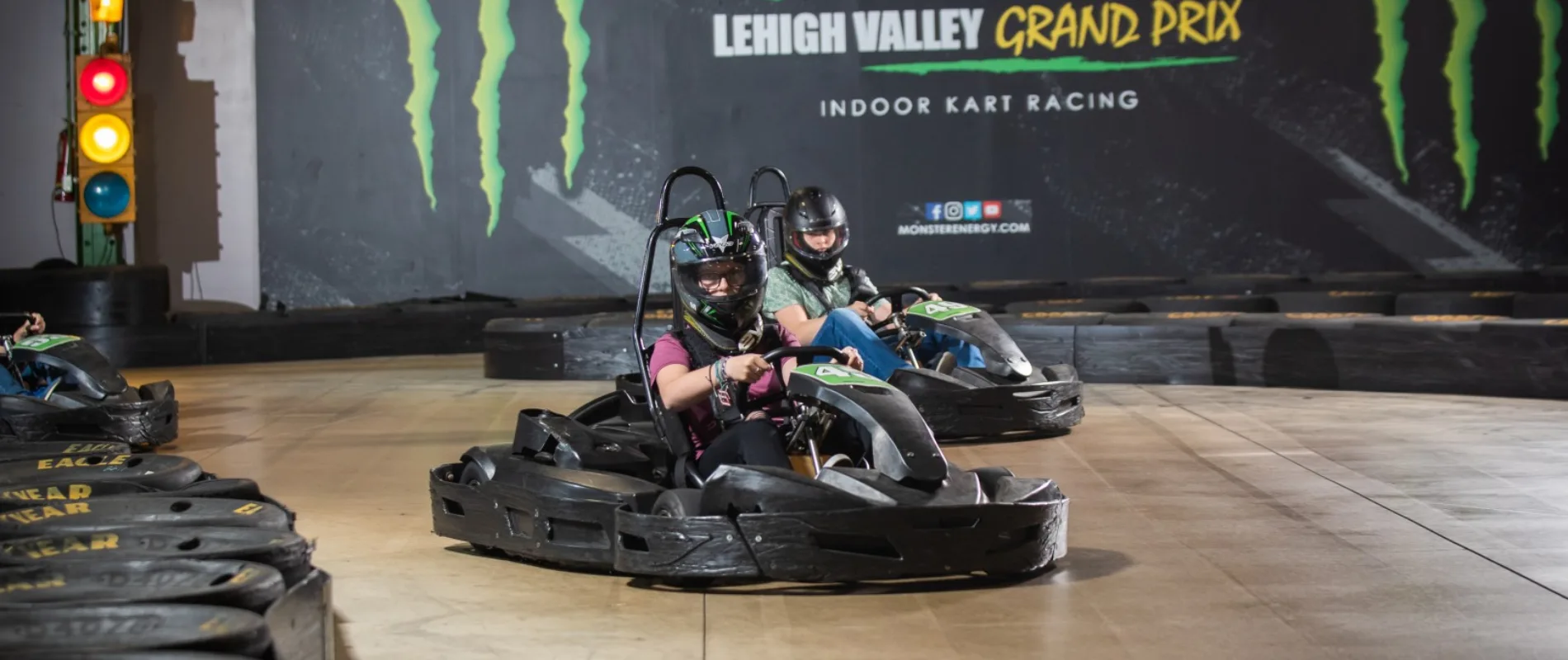 Interior view of the Lehigh Valley Grand Prix indoor karting facility in Allentown, PA