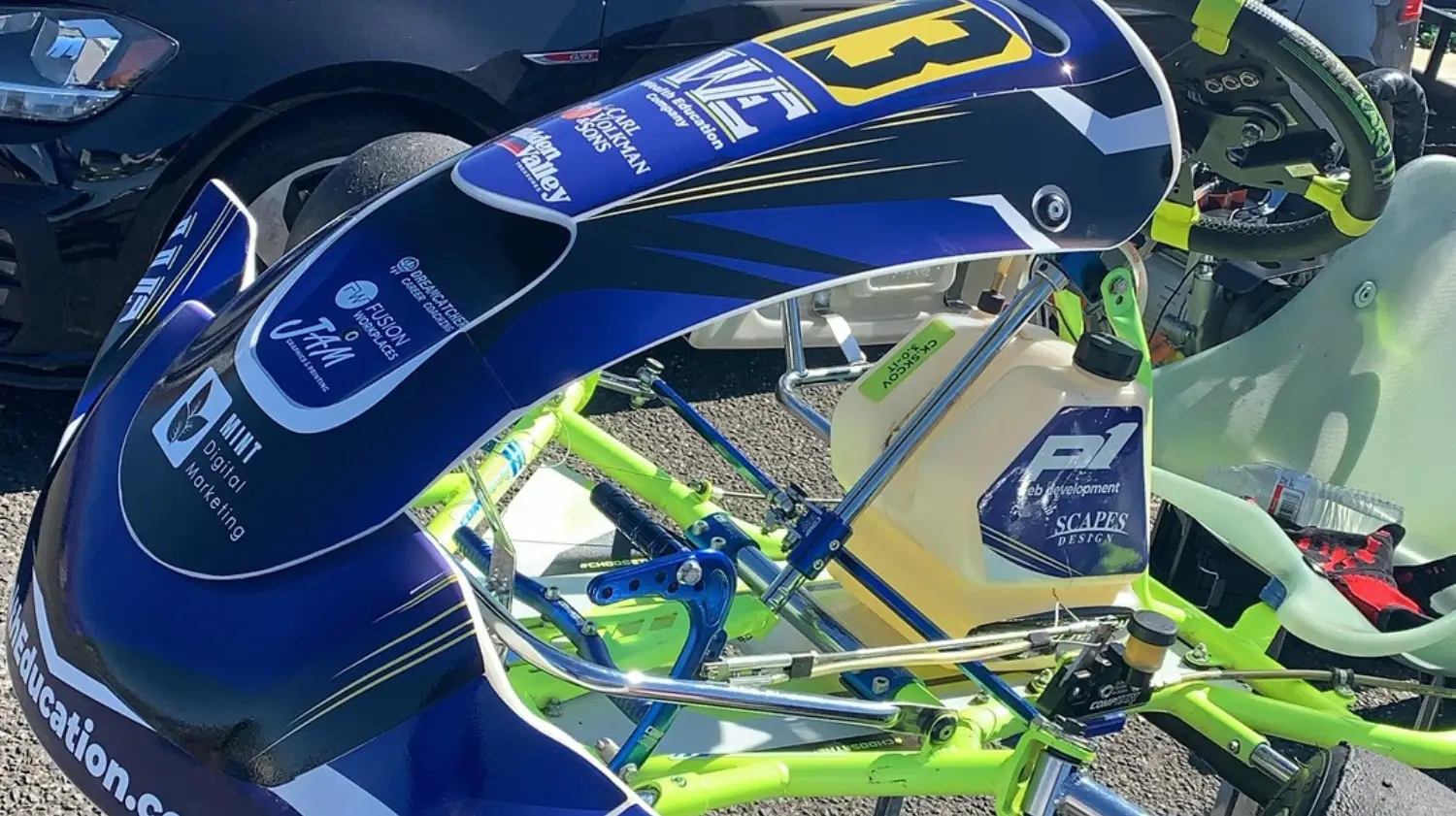 Hornet Nation Racing kart with new JAM Graphics livery at Oreville Karting Club